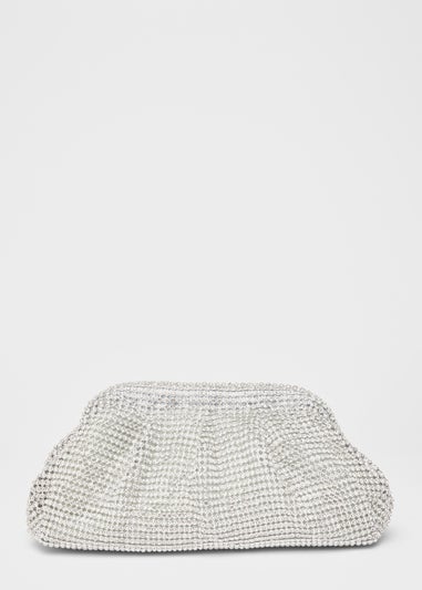 Quiz Silver Diamante Gathered Pouch Bag