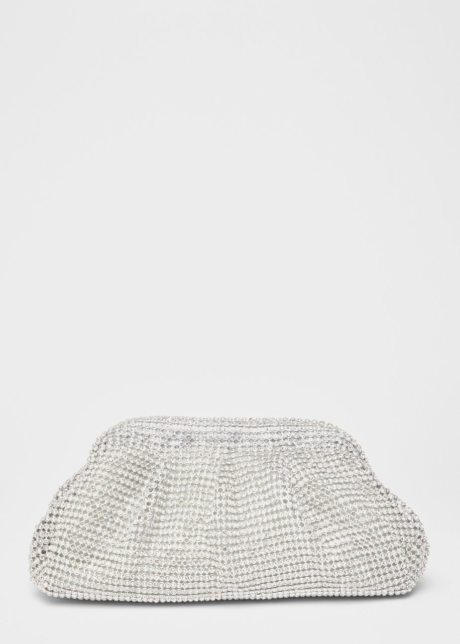 Quiz Silver Diamante Gathered Pouch Bag