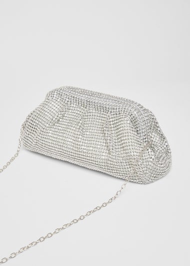 Quiz Silver Diamante Gathered Pouch Bag