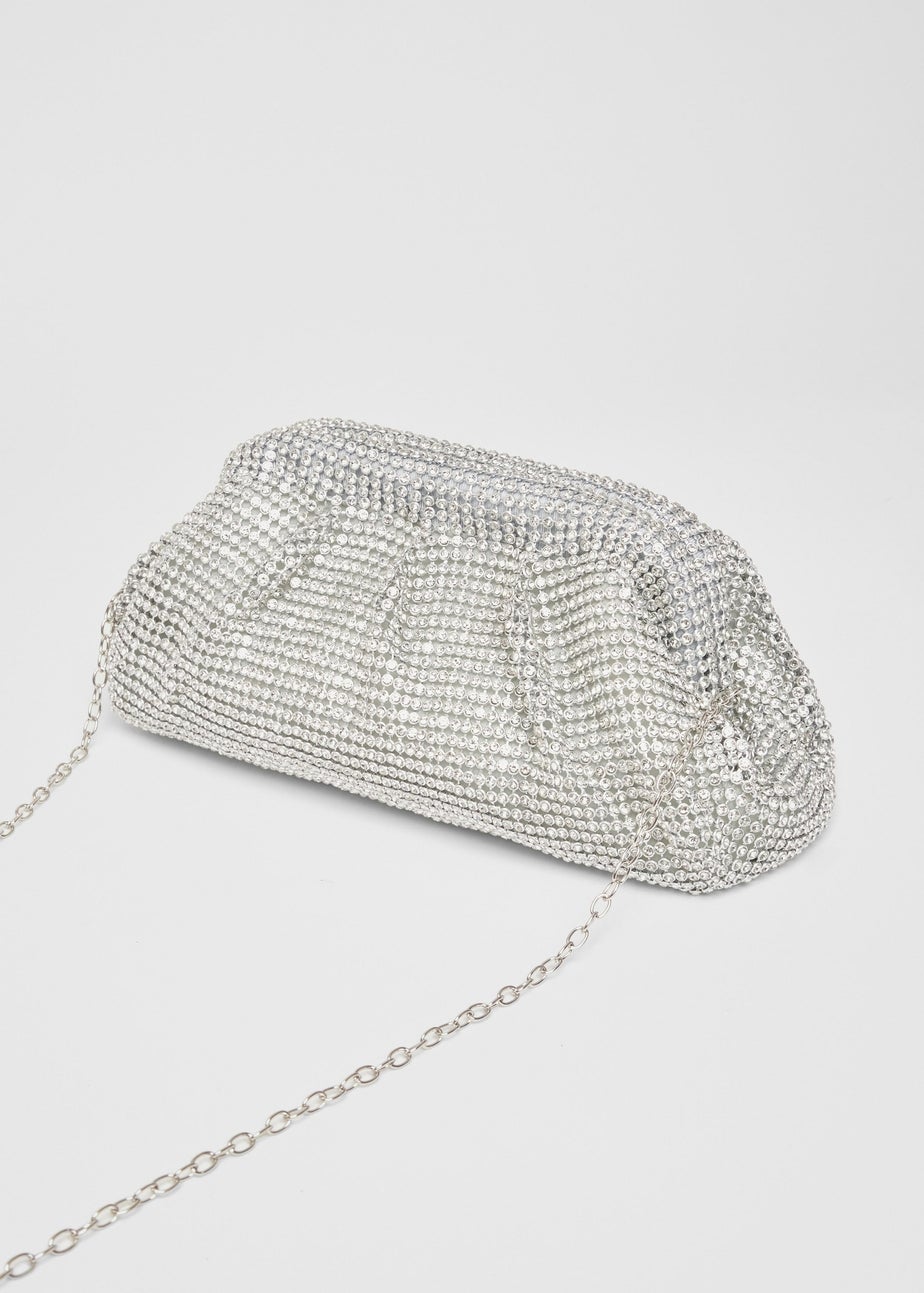 Quiz Silver Diamante Gathered Pouch Bag