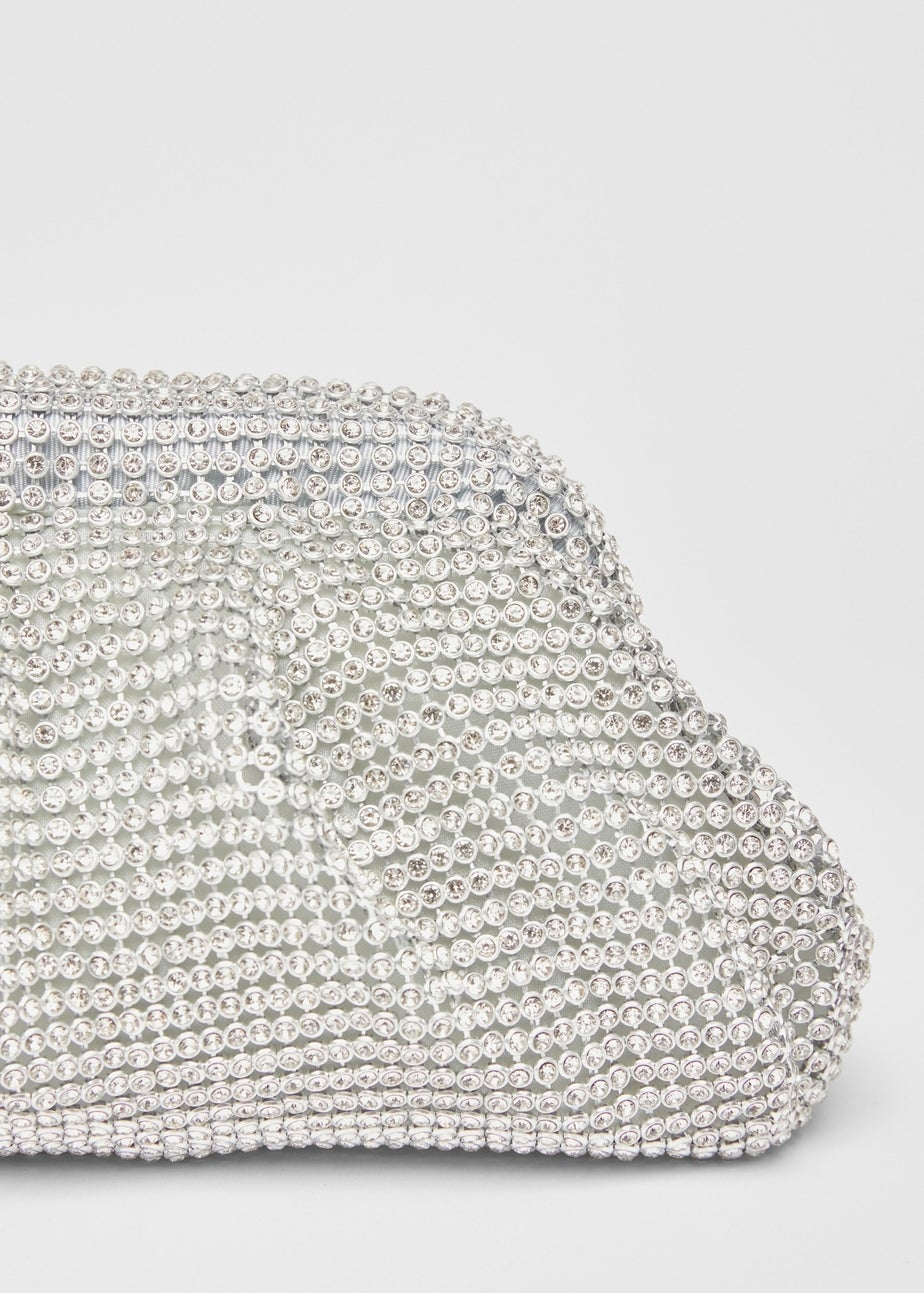 Quiz Silver Diamante Gathered Pouch Bag