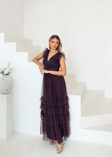 Anaya With Love Fig Flutter Sleeve Ruffle Maxi Dress