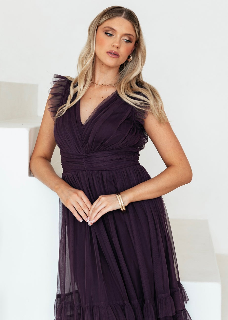 Anaya With Love Fig Flutter Sleeve Ruffle Maxi Dress