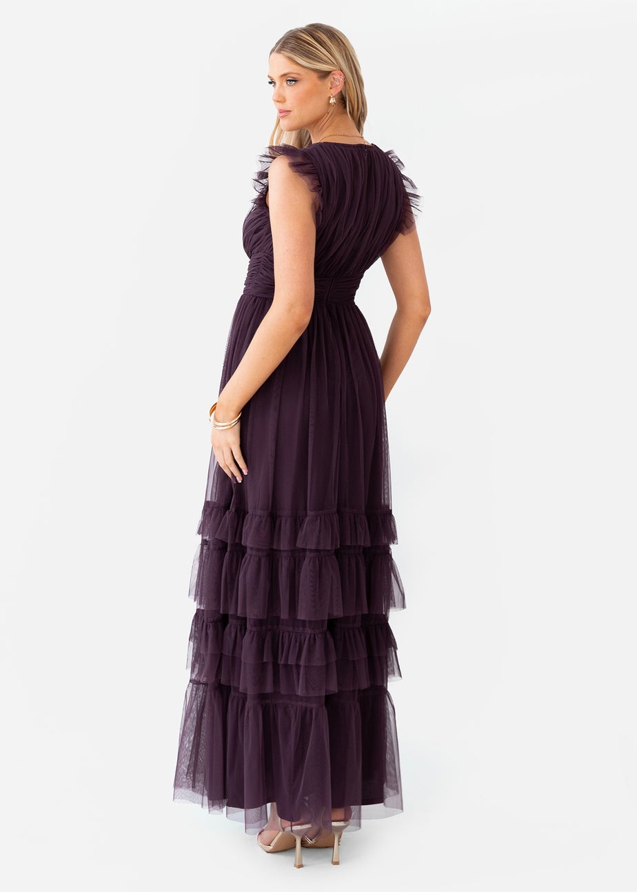 Anaya With Love Fig Flutter Sleeve Ruffle Maxi Dress