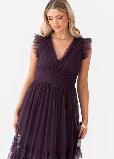 Anaya With Love Fig Flutter Sleeve Ruffle Maxi Dress