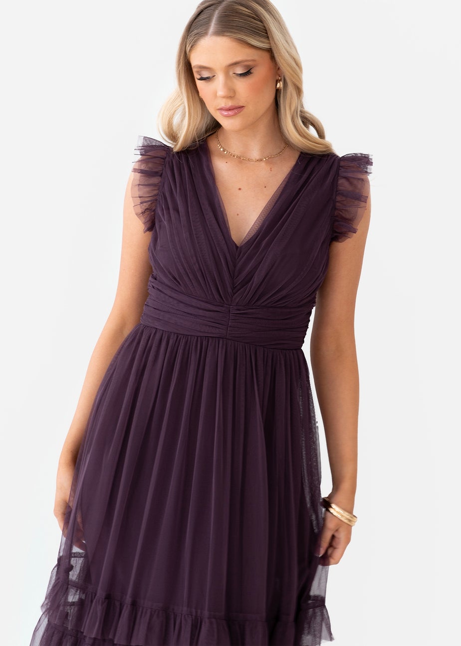 Anaya With Love Fig Flutter Sleeve Ruffle Maxi Dress