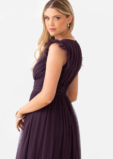 Anaya With Love Fig Flutter Sleeve Ruffle Maxi Dress