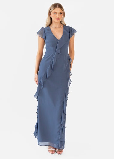 Anaya With Love Vintage Indigo Waterfall Ruffle Maxi Dress