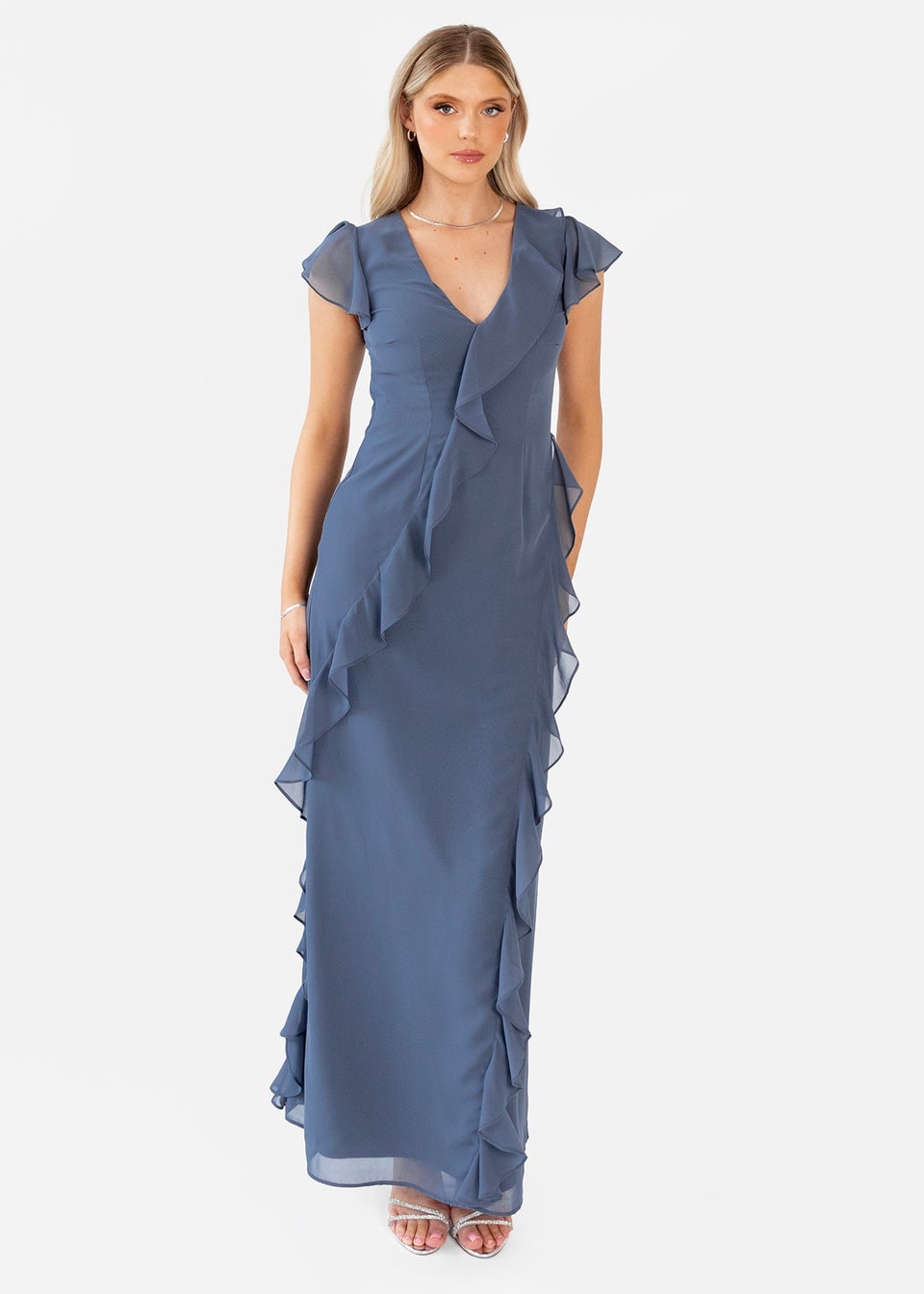 Anaya With Love Vintage Indigo Waterfall Ruffle Maxi Dress