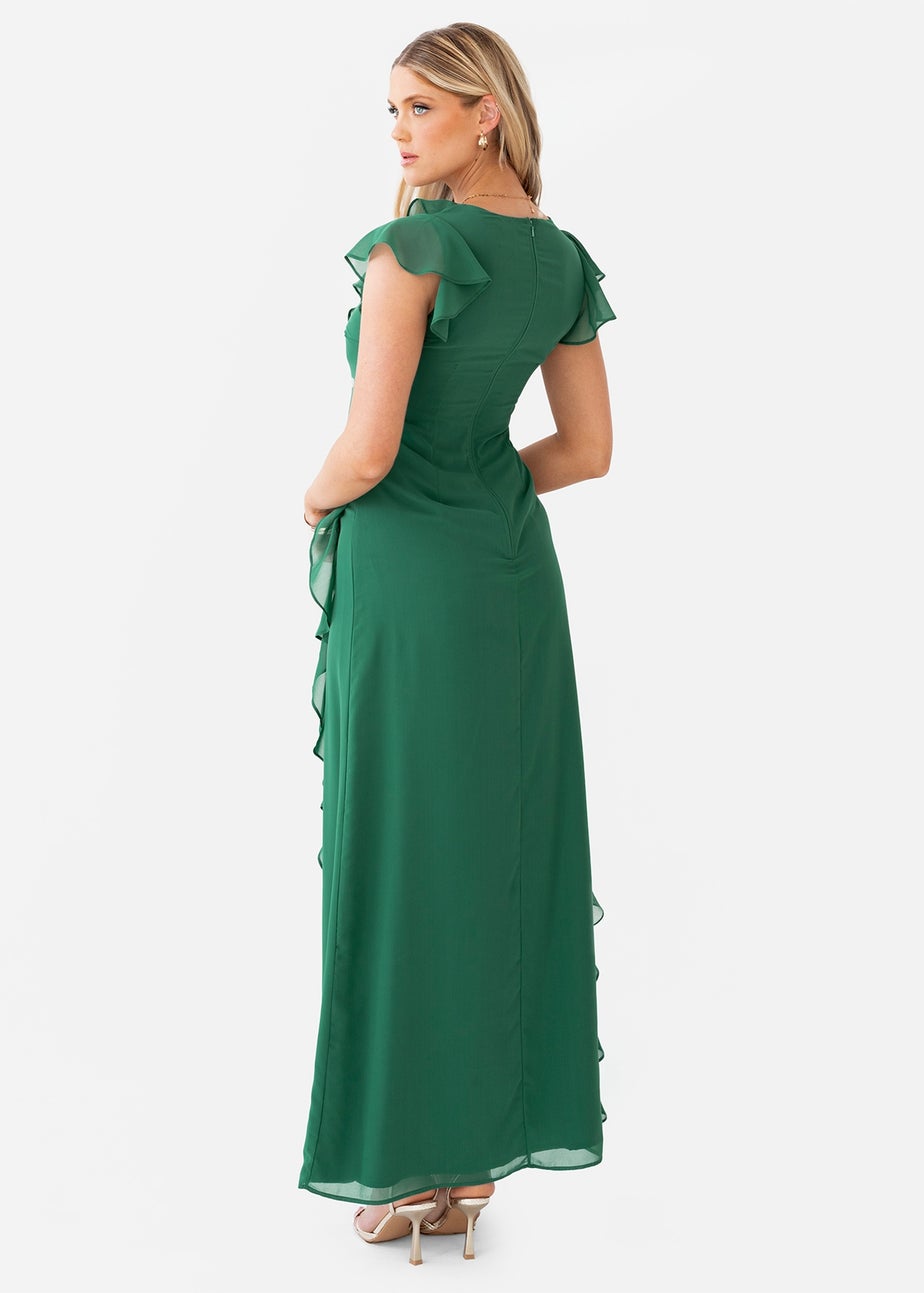 Anaya With Love Evergreen Waterfall Ruffle Maxi Dress