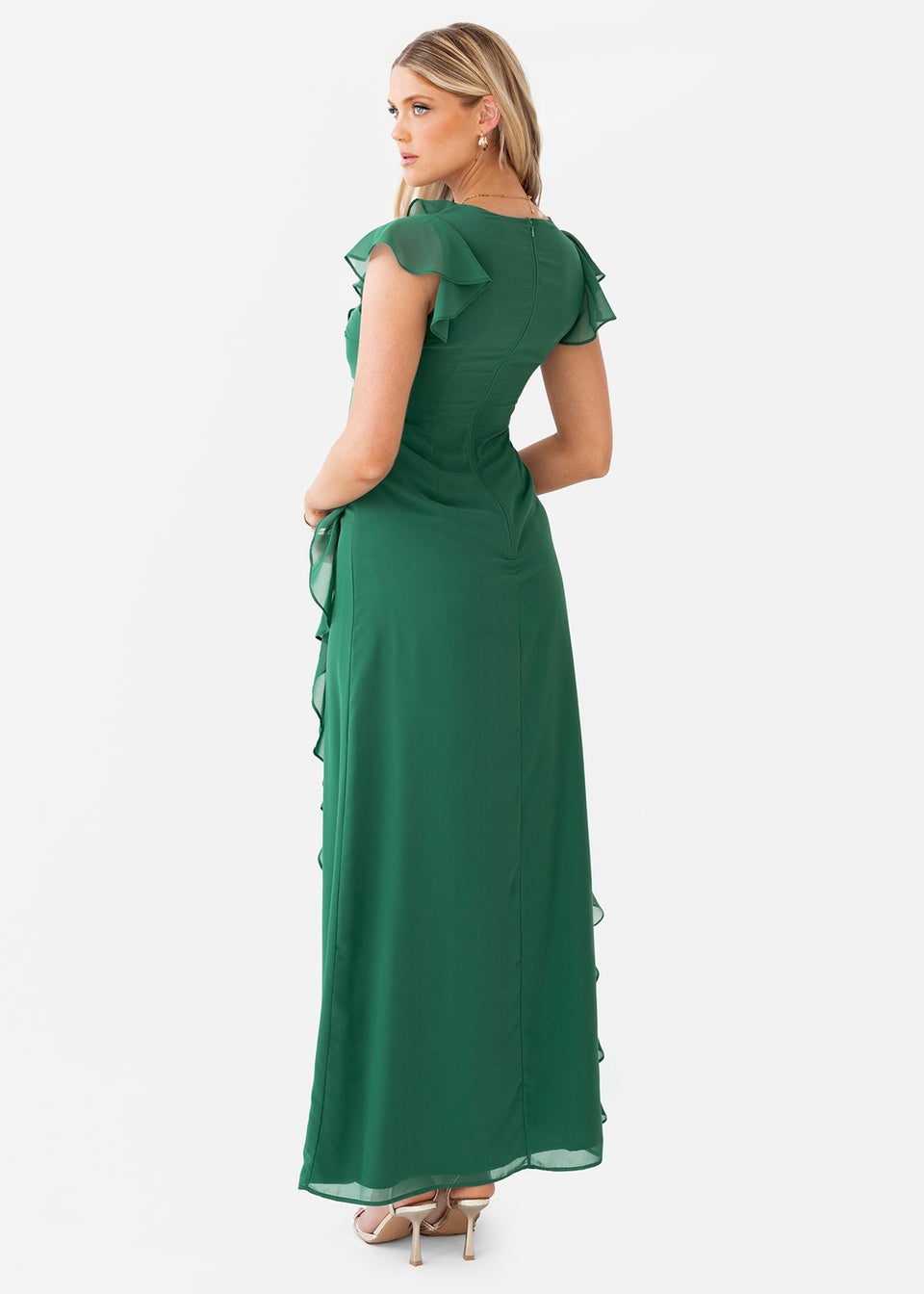 Anaya With Love Evergreen Waterfall Ruffle Maxi Dress