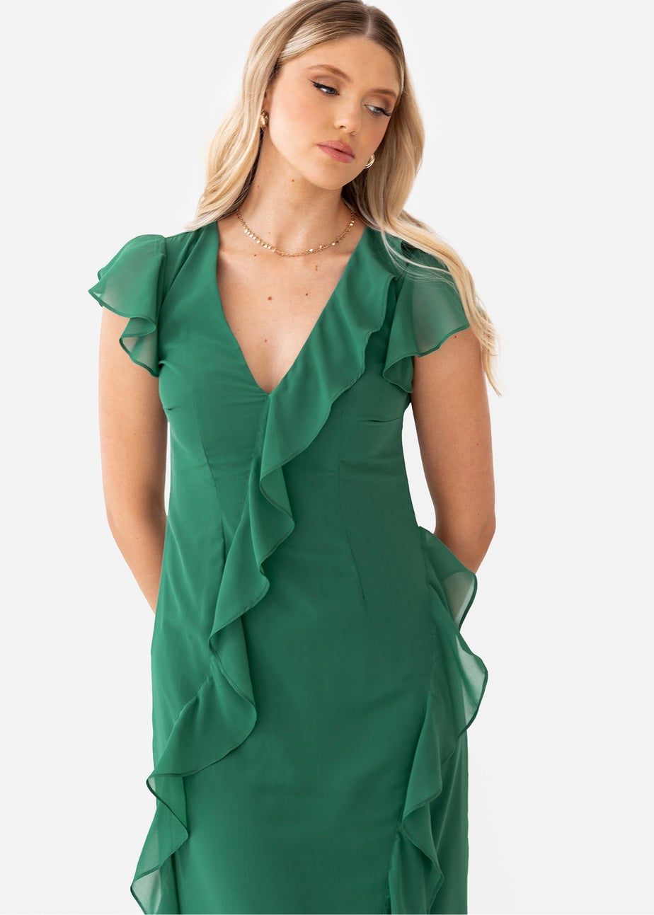 Anaya With Love Evergreen Waterfall Ruffle Maxi Dress