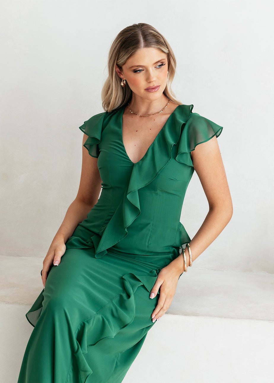 Anaya With Love Evergreen Waterfall Ruffle Maxi Dress