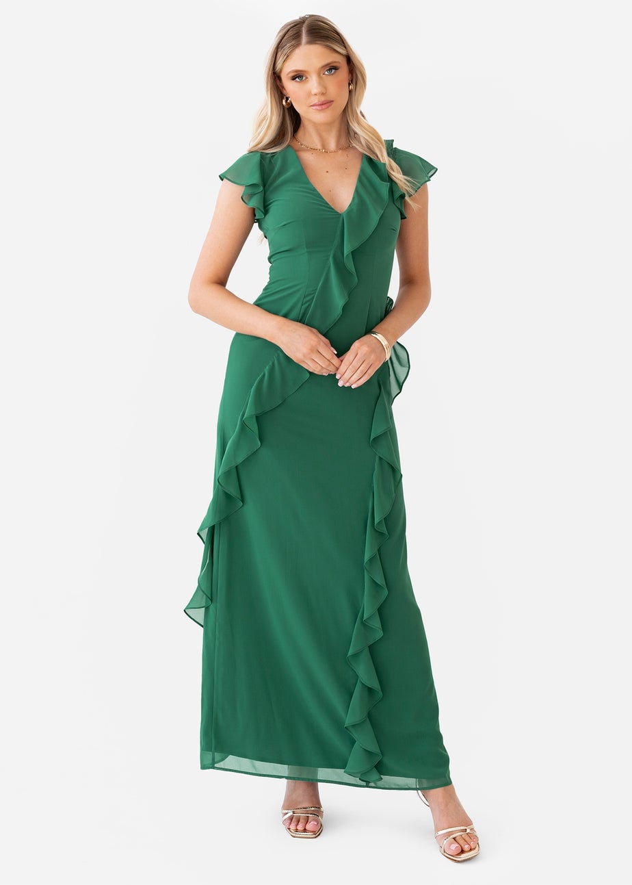 Anaya With Love Evergreen Waterfall Ruffle Maxi Dress