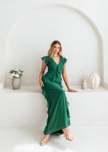 Anaya With Love Evergreen Waterfall Ruffle Maxi Dress