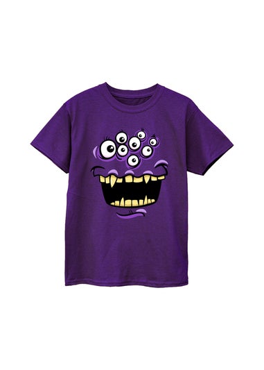 Brands In Monster Face Boys Purple Graphic T-Shirt (Age 3-13 Years)