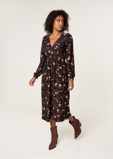 Blue Vanilla Brown Button Front Midi Dress