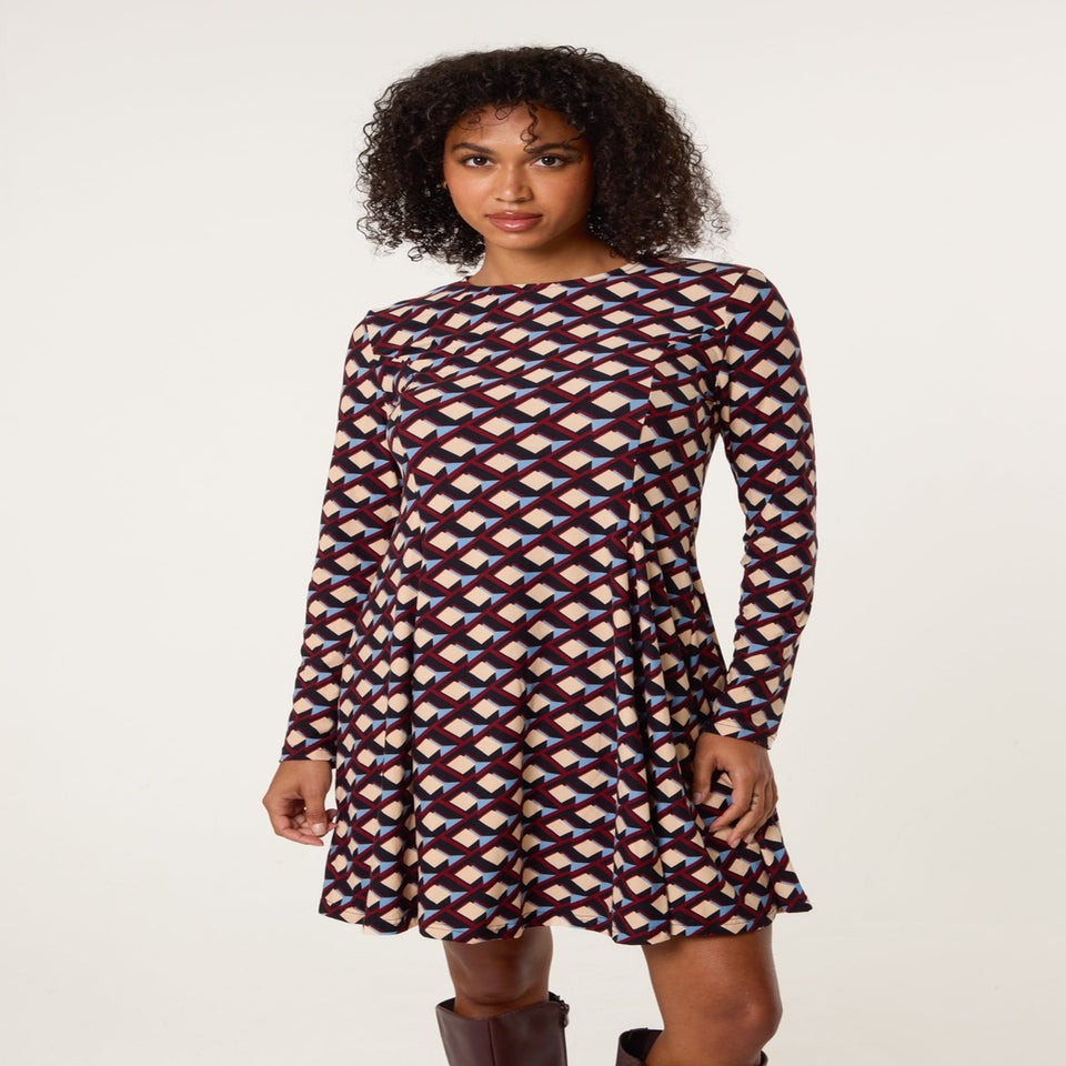 Blue Vanilla Multi Crew Neck Mini Dress