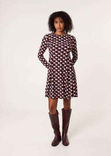 Blue Vanilla Multi Crew Neck Mini Dress