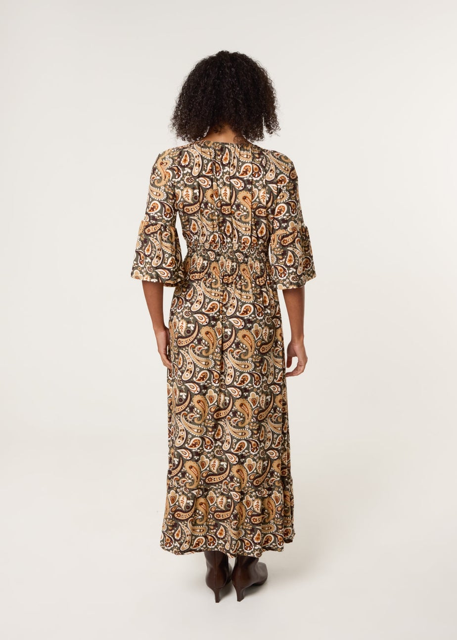 Blue Vanilla Khaki V Neck Midi Dress