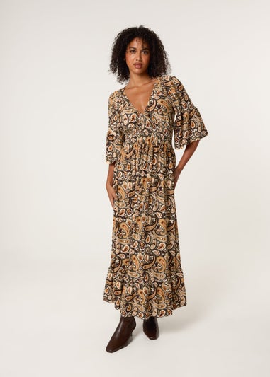 Blue Vanilla Khaki V Neck Midi Dress