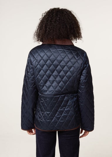 Blue Vanilla Navy Diamond Quilted Cord Collar Coat