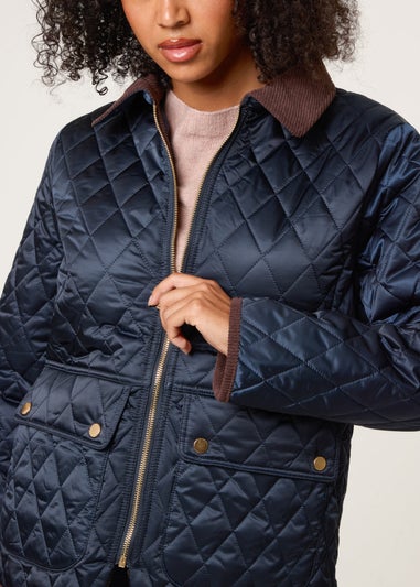 Blue Vanilla Navy Diamond Quilted Cord Collar Coat