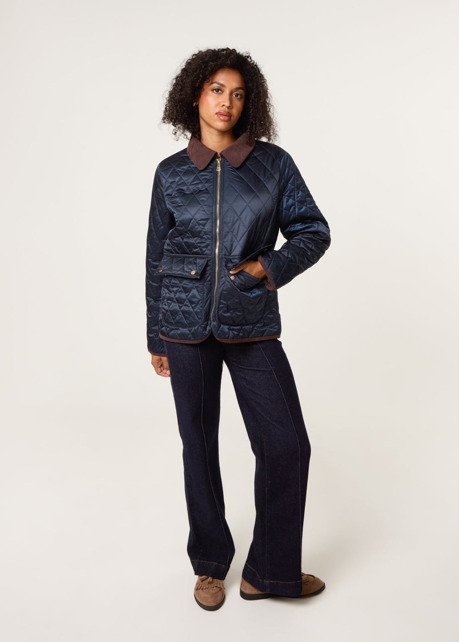 Blue Vanilla Navy Diamond Quilted Cord Collar Coat