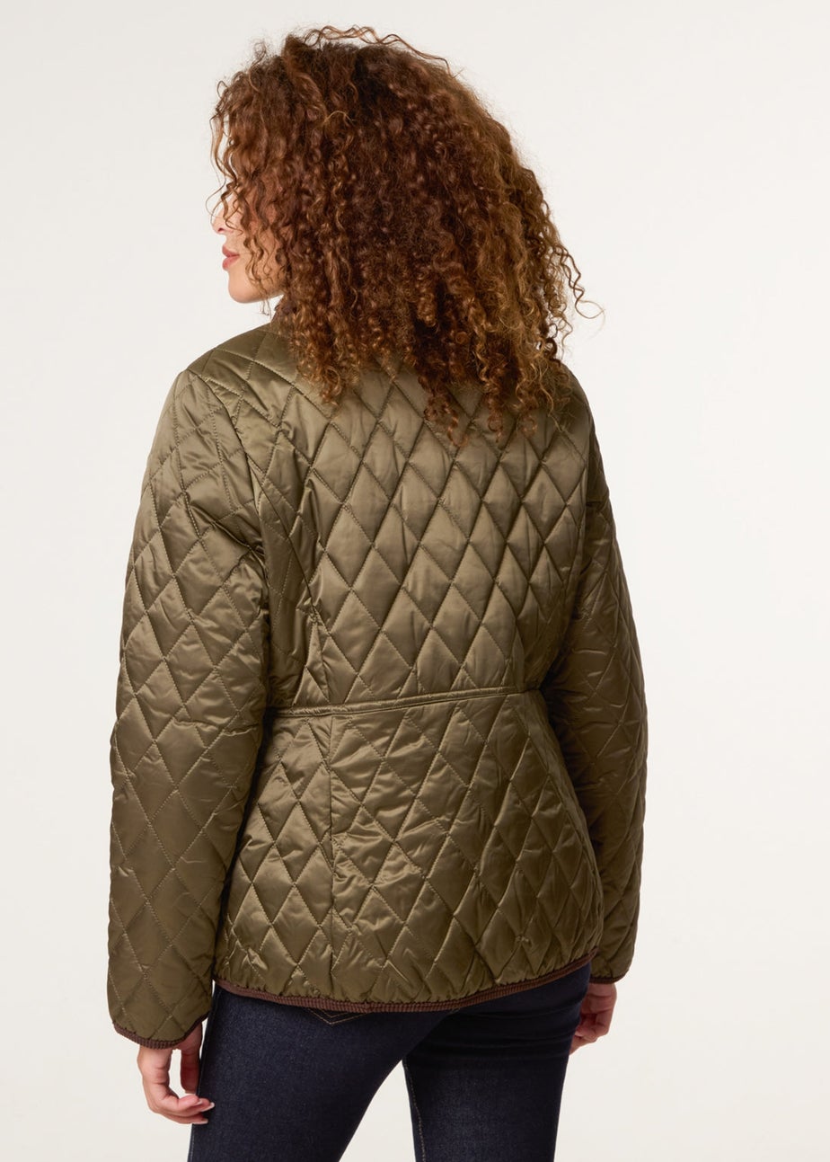 Blue Vanilla Khaki Diamond Quilted Cord Collar Coat