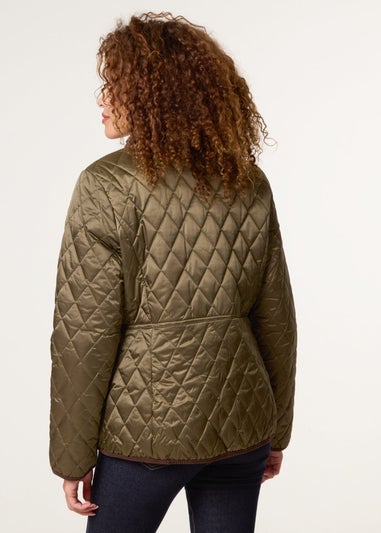 Blue Vanilla Khaki Diamond Quilted Cord Collar Coat