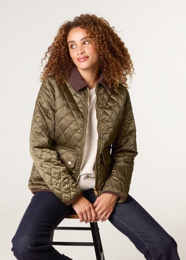 Blue Vanilla Khaki Diamond Quilted Cord Collar Coat