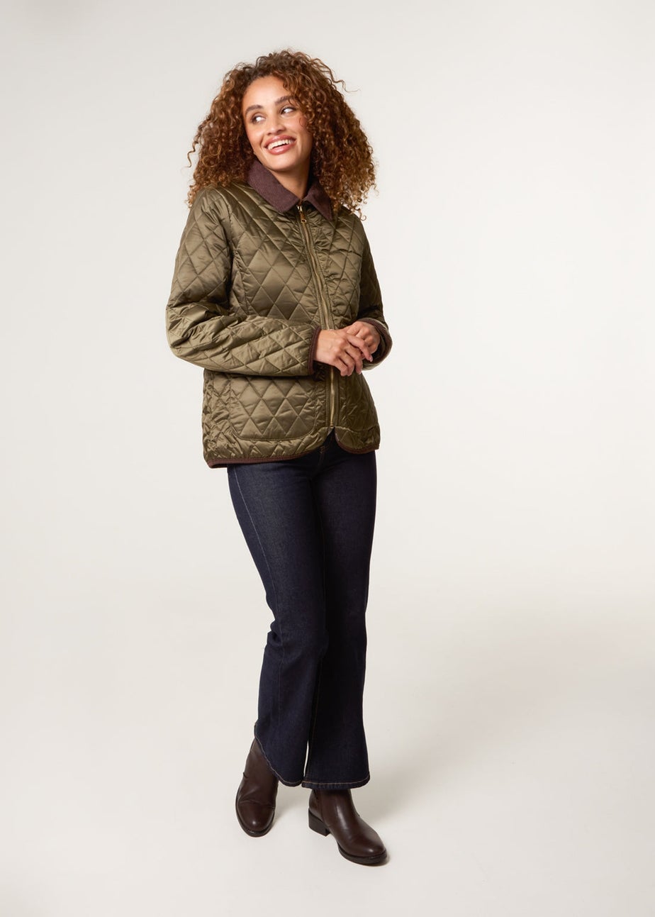 Blue Vanilla Khaki Diamond Quilted Cord Collar Coat