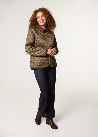 Blue Vanilla Khaki Diamond Quilted Cord Collar Coat