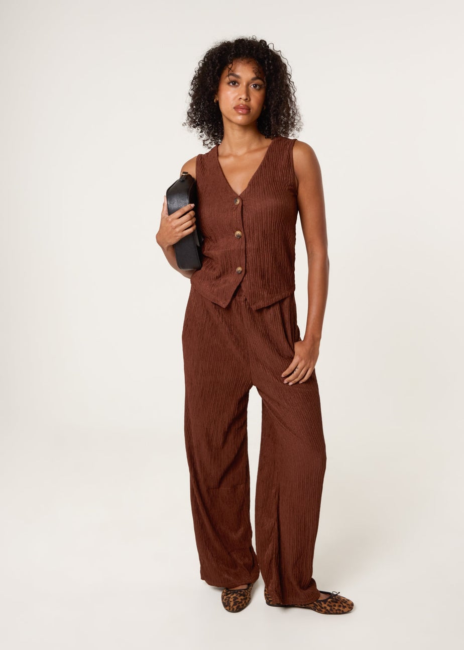 Blue Vanilla Brown Crinkle Button Front Waistcoat