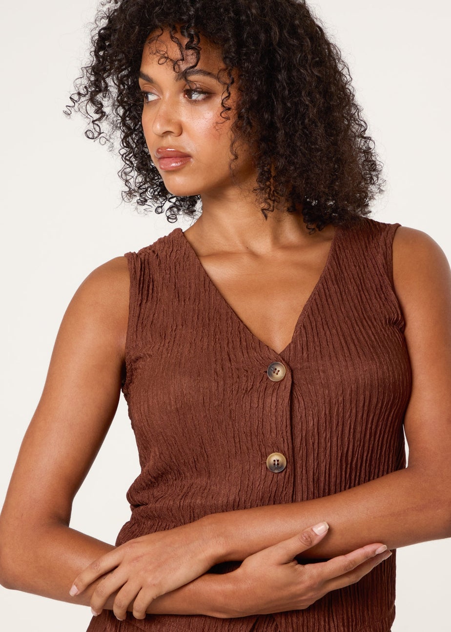 Blue Vanilla Brown Crinkle Button Front Waistcoat