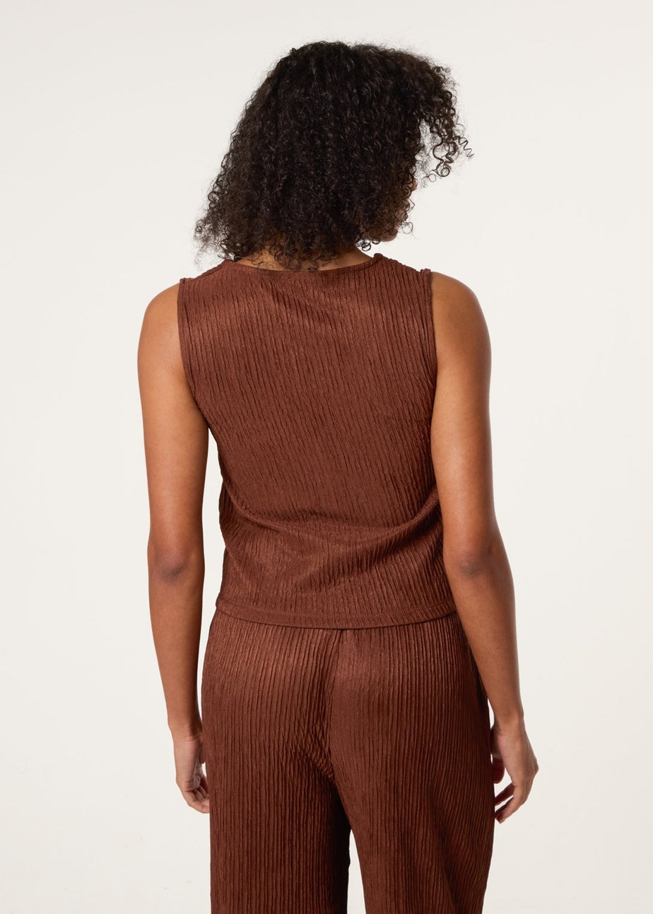 Blue Vanilla Brown Crinkle Button Front Waistcoat