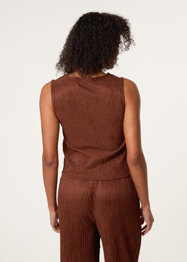 Blue Vanilla Brown Crinkle Button Front Waistcoat