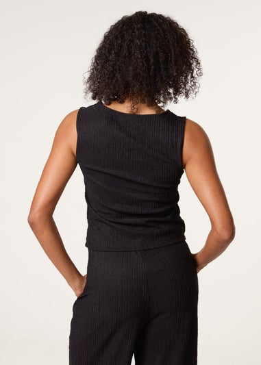 Blue Vanilla Black Crinkle Button Front Waistcoat