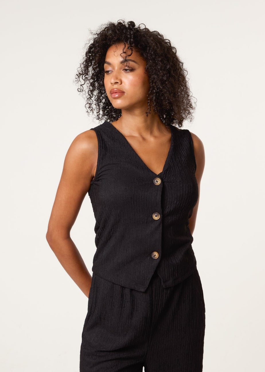 Blue Vanilla Black Crinkle Button Front Waistcoat