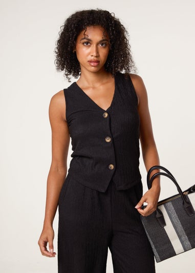 Blue Vanilla Black Crinkle Button Front Waistcoat