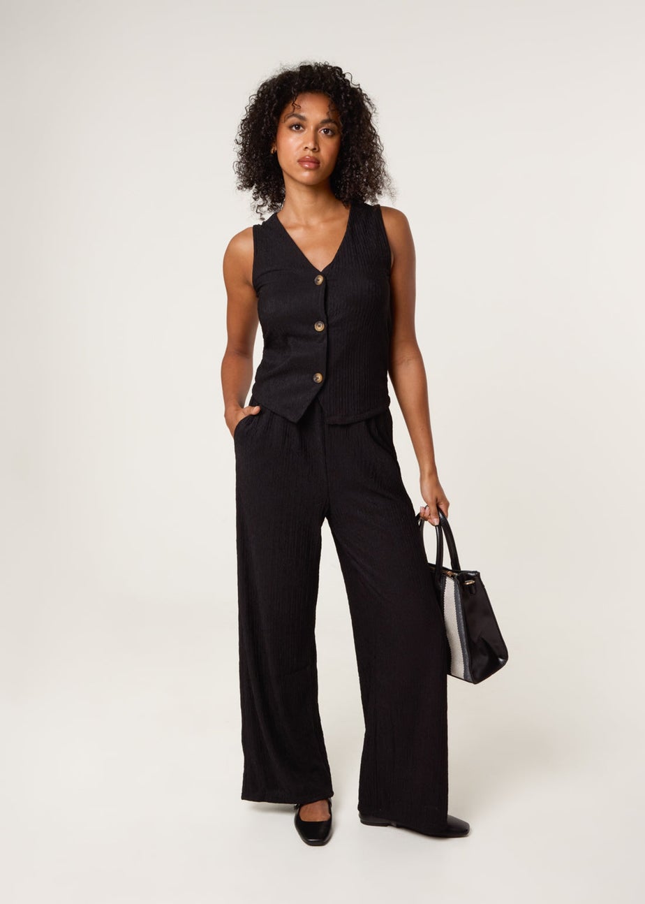 Blue Vanilla Black Crinkle Button Front Waistcoat