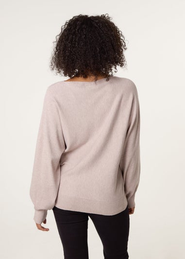 Blue Vanilla Beige Pearl Flower Detailed Soft Touch Jumper