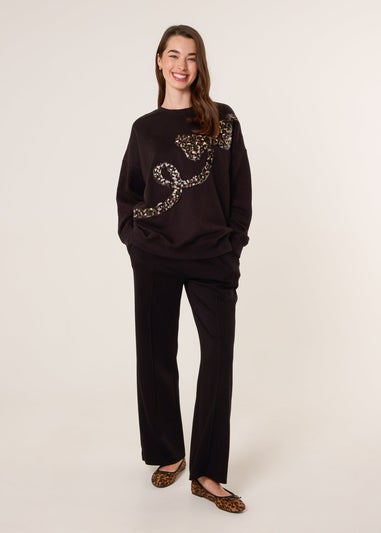 Blue Vanilla Black Leopard And Sequin Bow Sweatshirt