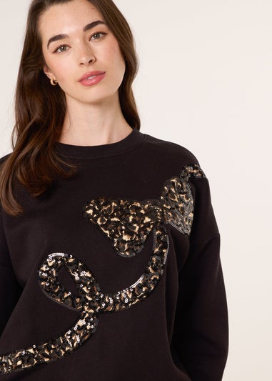 Blue Vanilla Black Leopard And Sequin Bow Sweatshirt