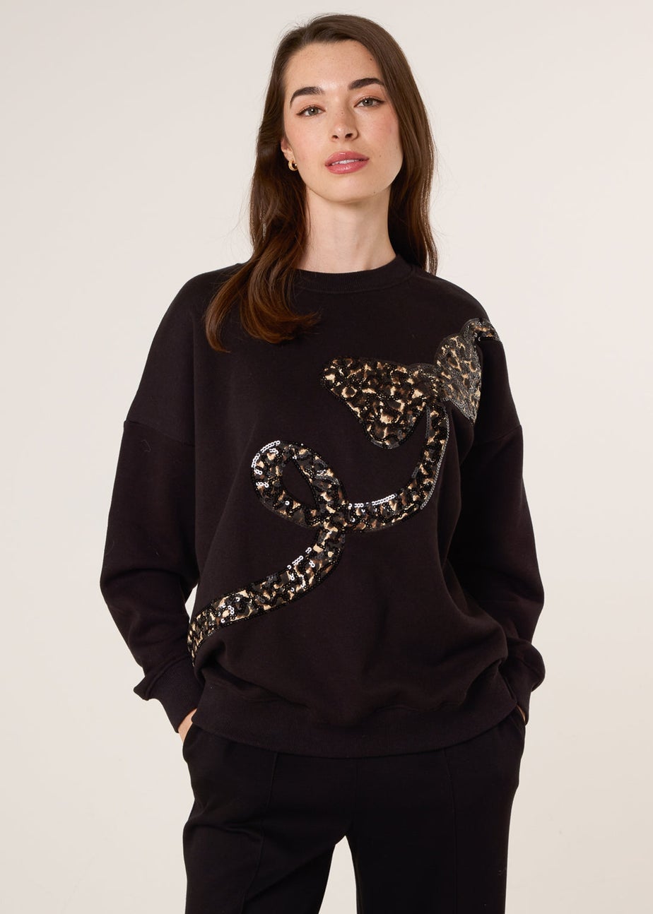 Blue Vanilla Black Leopard And Sequin Bow Sweatshirt