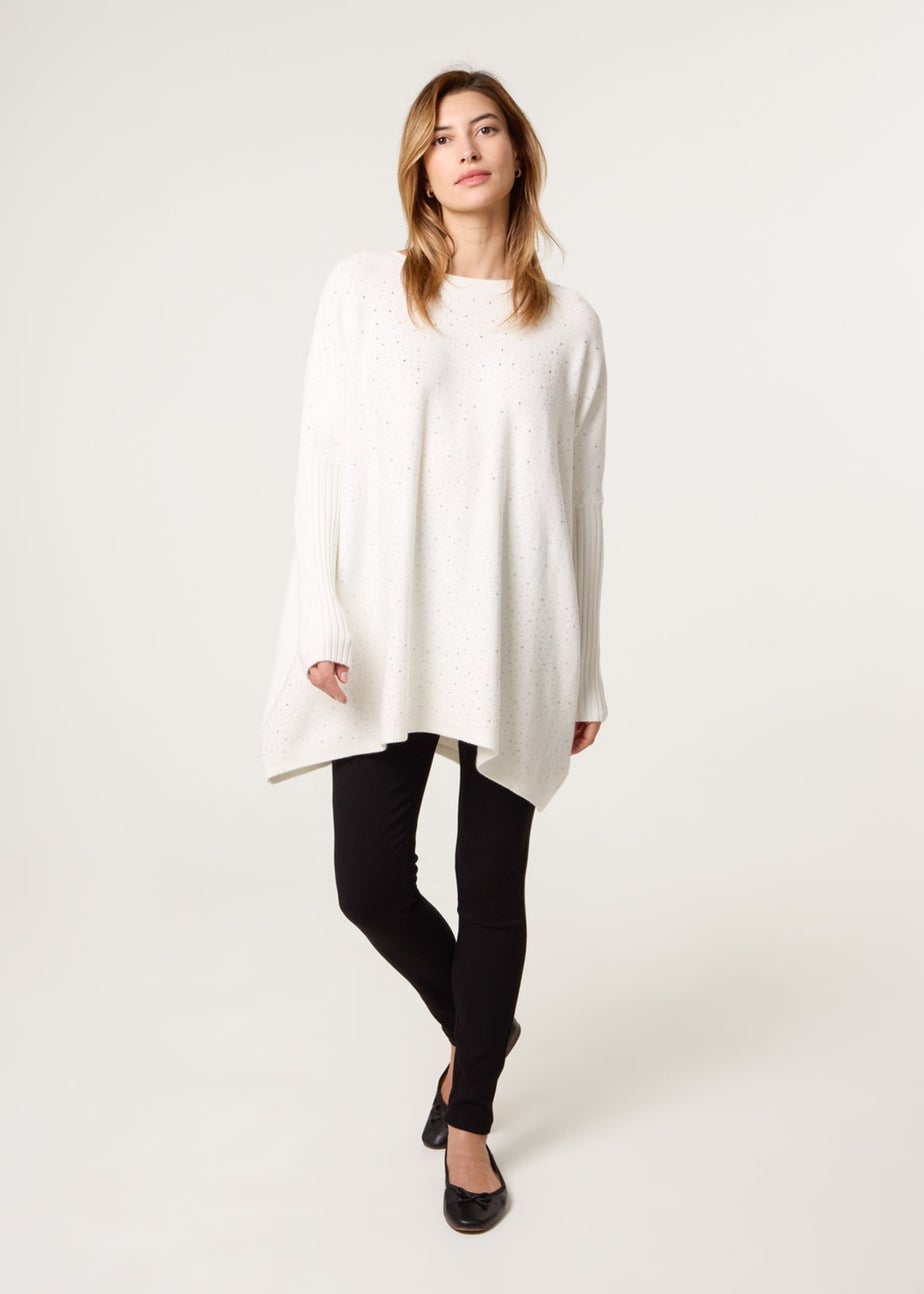 Blue Vanilla Ivory Scattered Embellished Knit Jumper