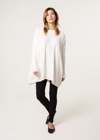 Blue Vanilla Ivory Scattered Embellished Knit Jumper