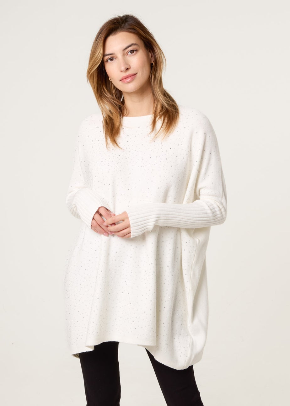 Blue Vanilla Ivory Scattered Embellished Knit Jumper