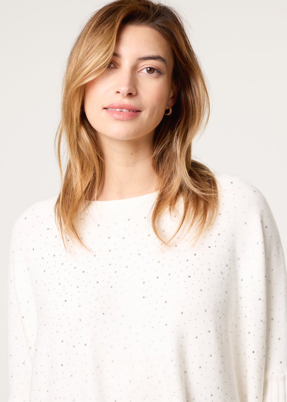 Blue Vanilla Ivory Scattered Embellished Knit Jumper