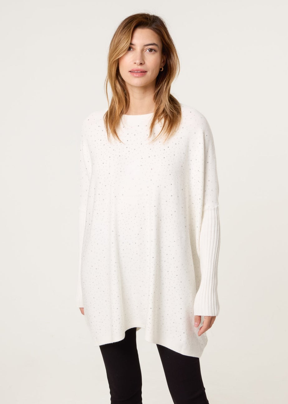 Blue Vanilla Ivory Scattered Embellished Knit Jumper